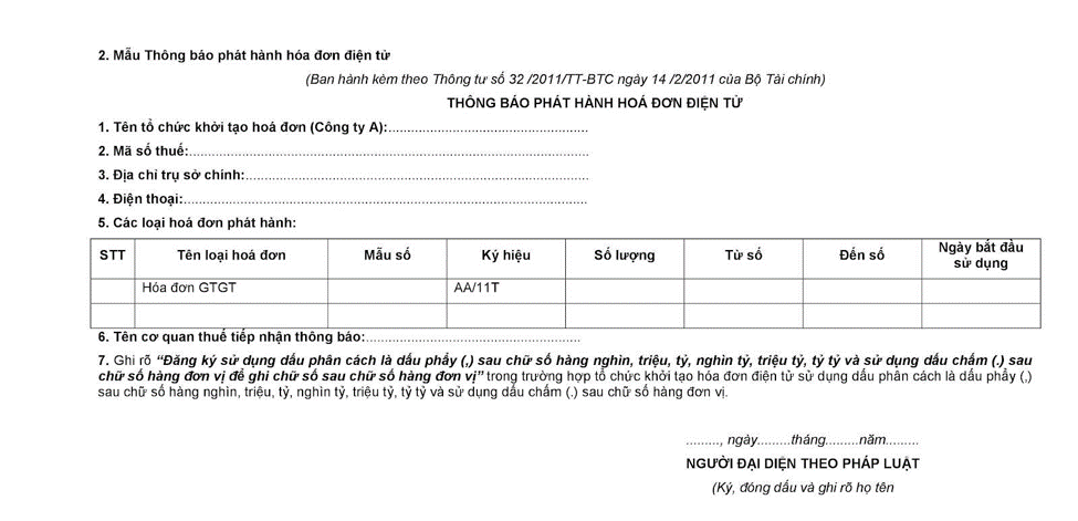 Tạo lập thông báo sử dụng hóa đơn