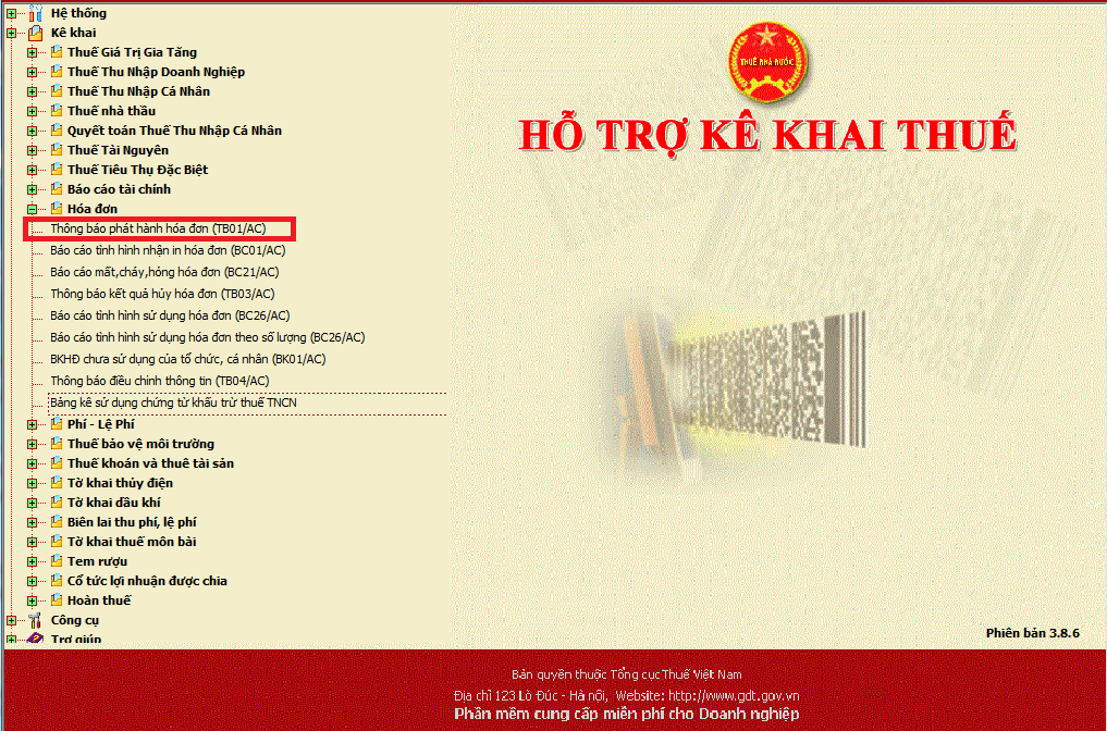 màn hình hiển thị thông báo phát hành hóa đơn điện tử