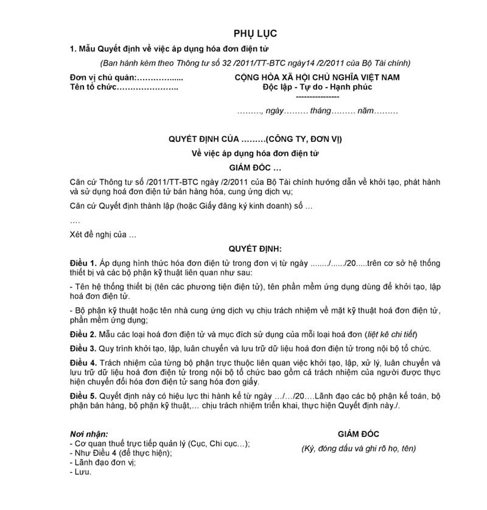 Lập quyết định sử dụng hóa đơn điện tử